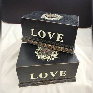LOT OF 2 VINTAGE Wooden Black and Gold " LOVE" Jewelry Organizer  Boxes